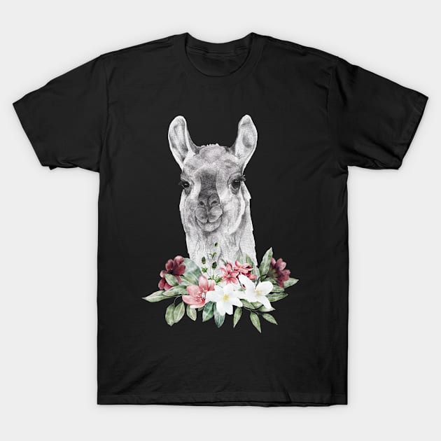 Floral Wild Llama Head Animal Spirit Costume Wildlife Rescue T-Shirt by PinkyTree